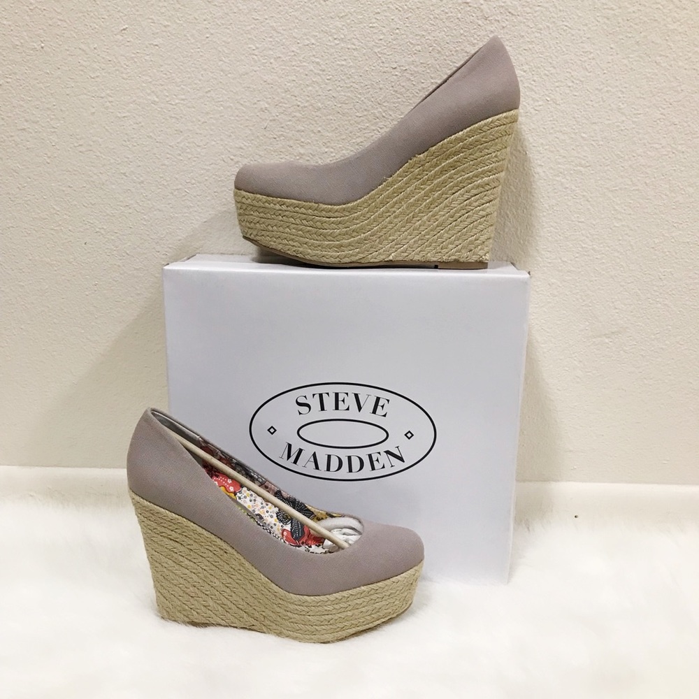 Steve Madden Taupe Platform Espadrille Wedges